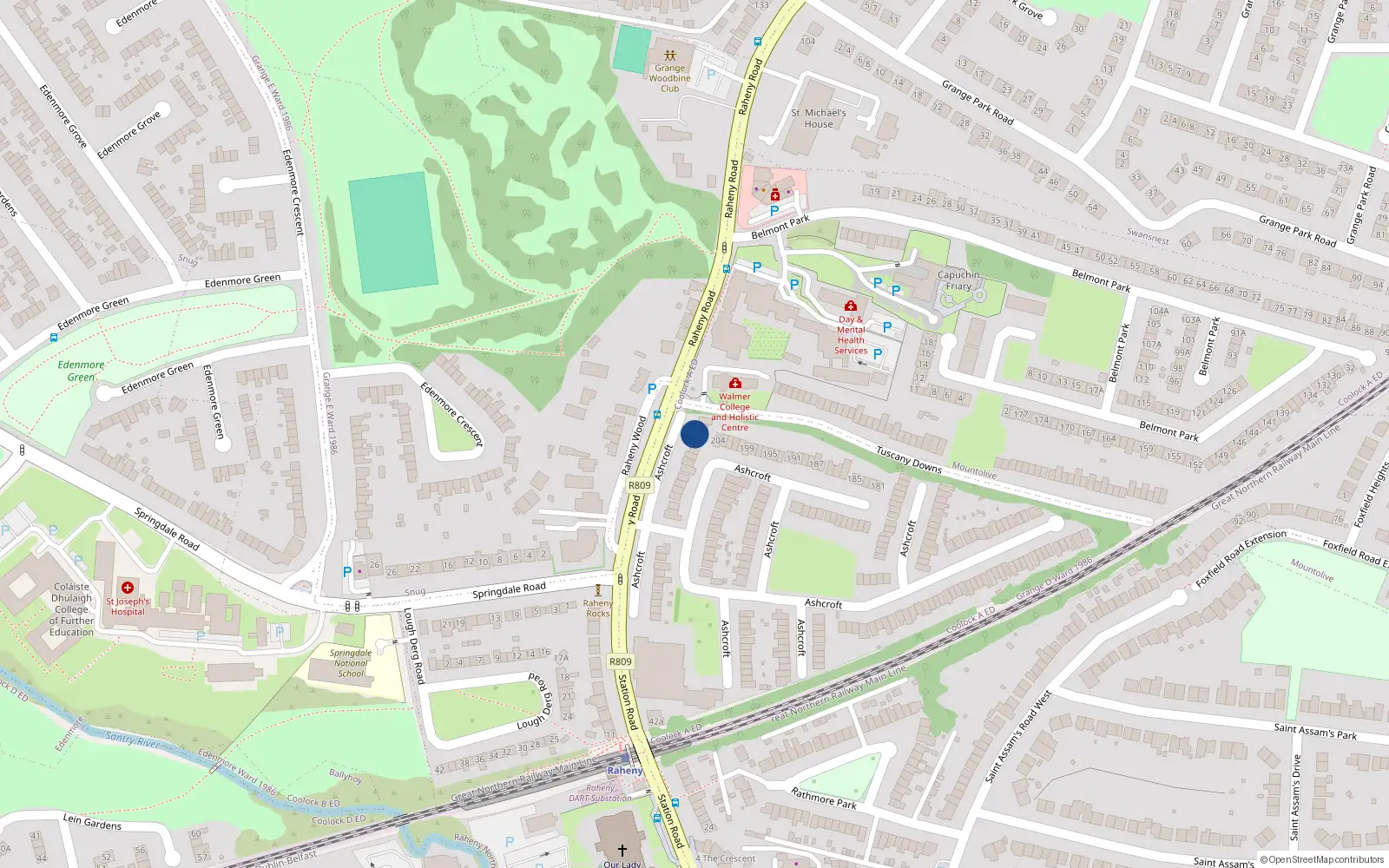 Overhead map showing the location of 169 Ashcroft, Raheny, Dublin 5