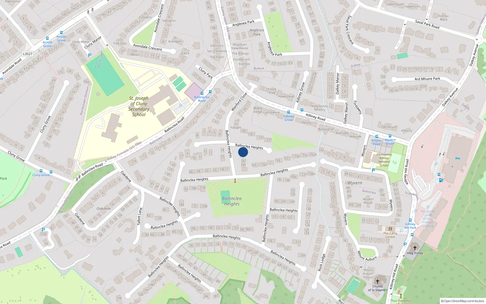 Overhead map showing the location of 169 Ballinclea Heights, Killiney