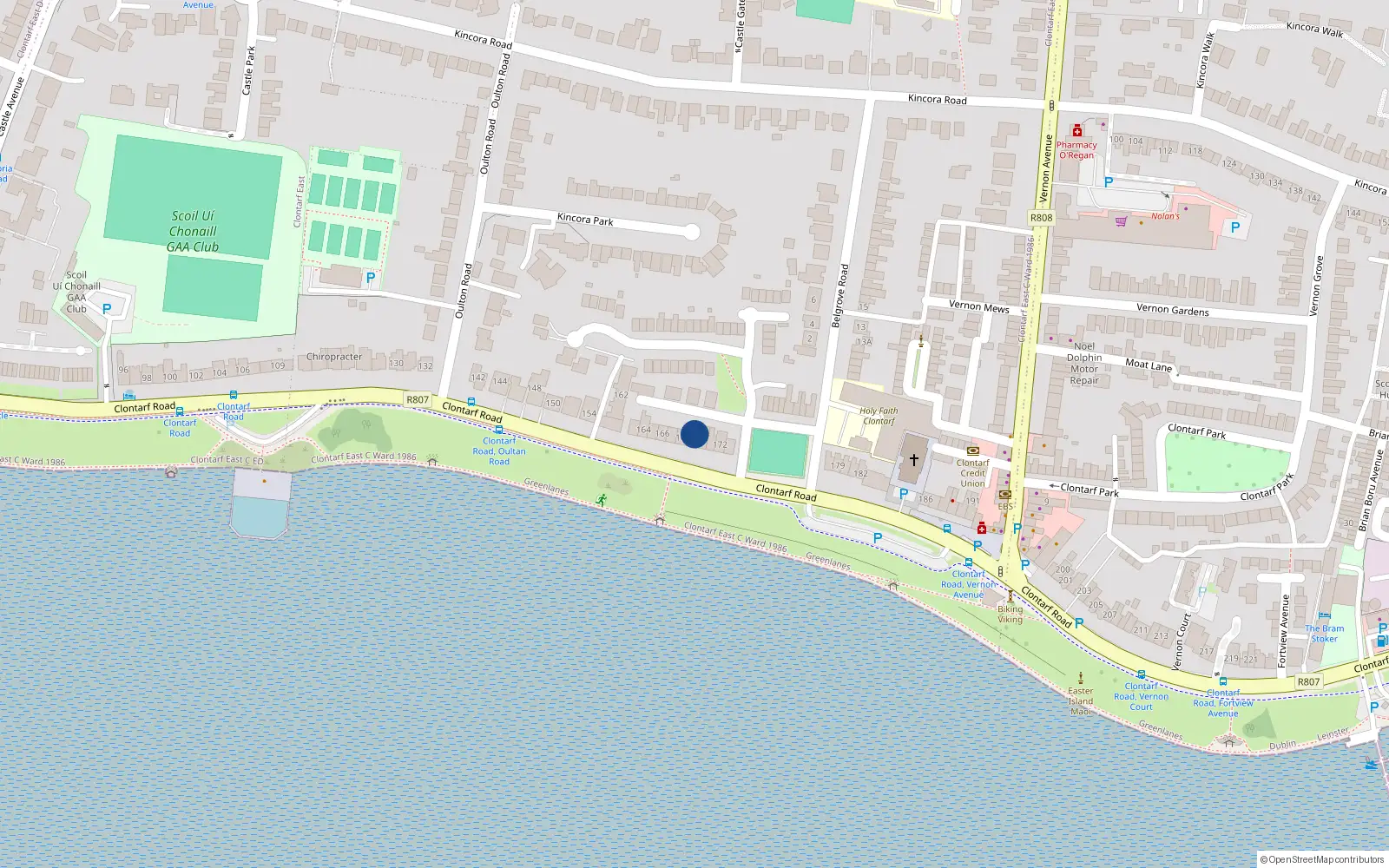 Overhead map showing the location of 169 Clontarf Road, Dublin 3