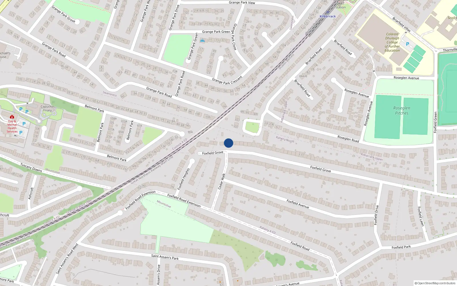 Overhead map showing the location of 169 Foxfield Grove, Raheny, Dublin 5