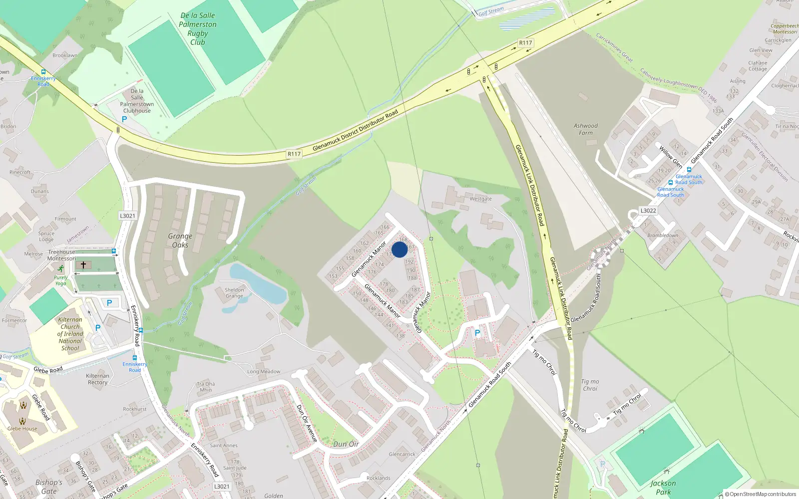 Overhead map showing the location of 169 Glenamuck Manor, Dublin 18