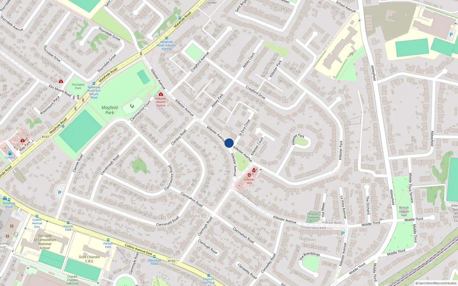 Overhead map showing the location of 169 Killester Avenue, Dublin