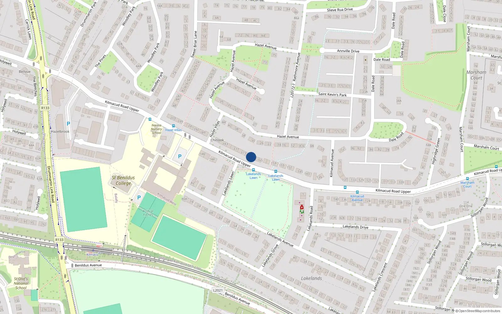 Overhead map showing the location of 169 Kilmacud Road Upper, Stillorgan, Blackrock