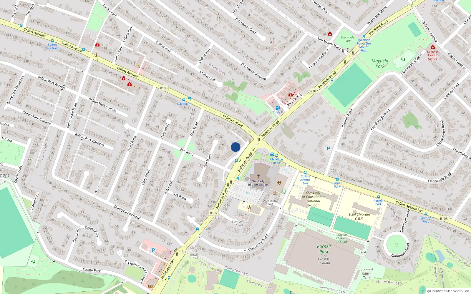 Overhead map showing the location of 169 Malahide Road, Dublin 3
