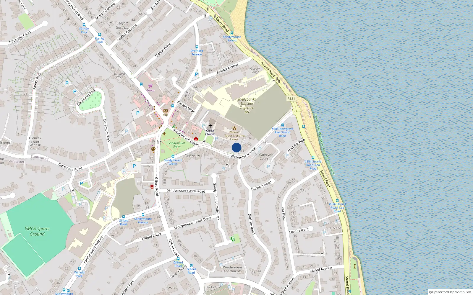 Overhead map showing the location of 16A Newgrove Avenue, Sandymount