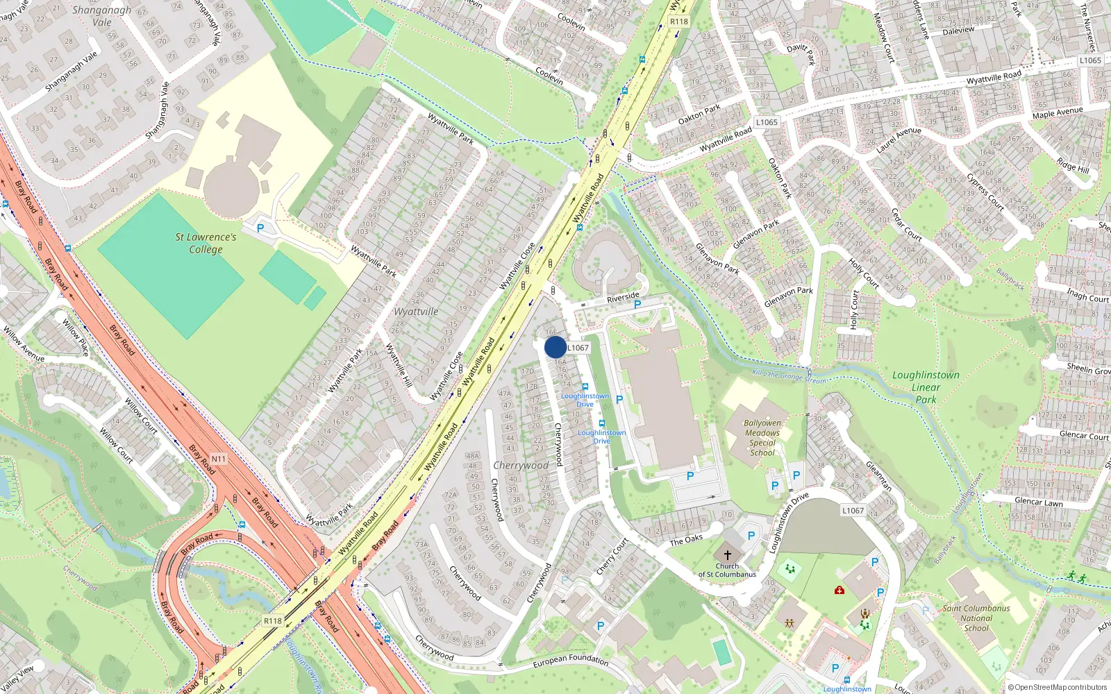 Overhead map showing the location of 16C Cherrywood, Dublin