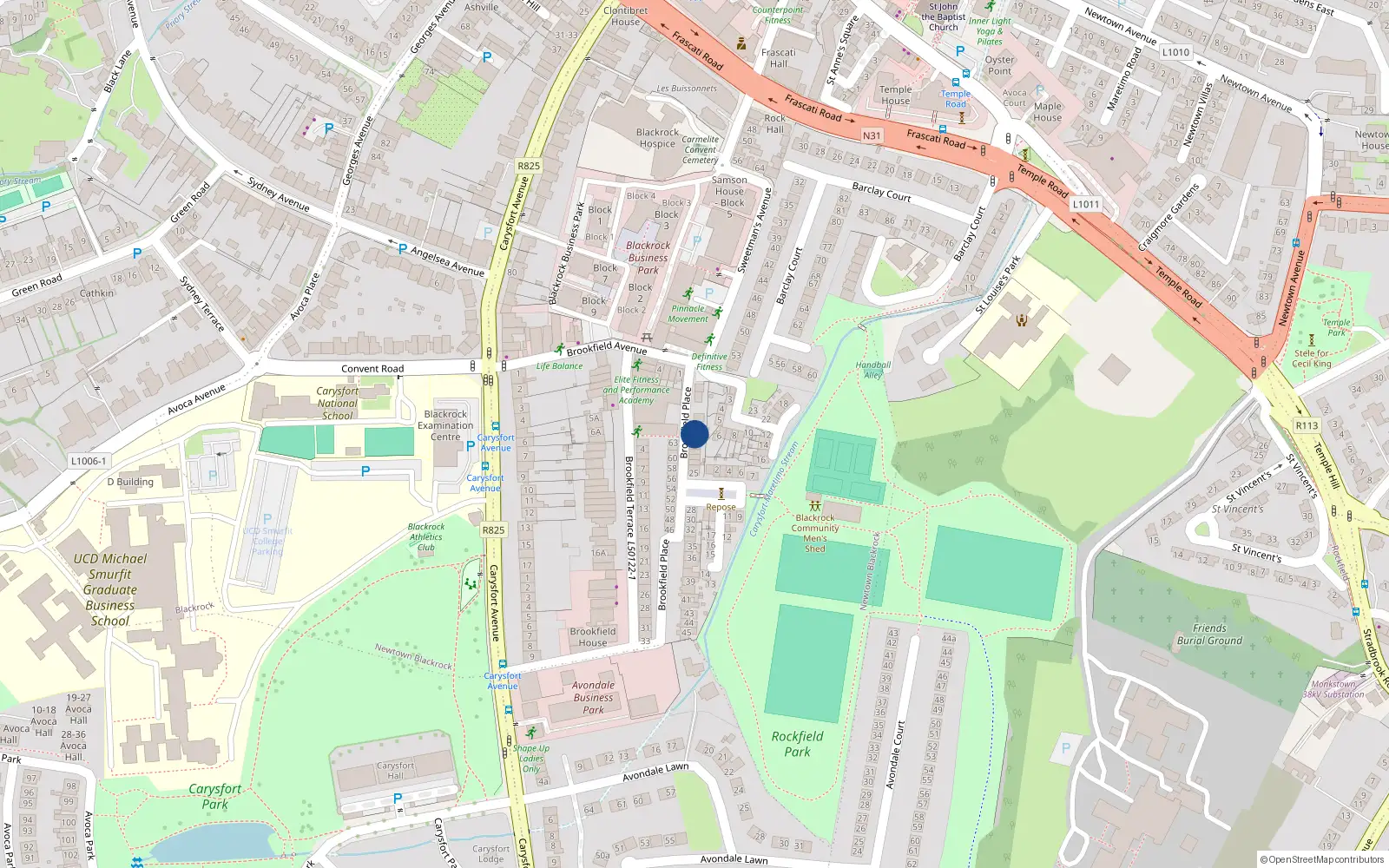 Overhead map showing the location of 17 A Brookfield Place, Blackrock, Co Dublin
