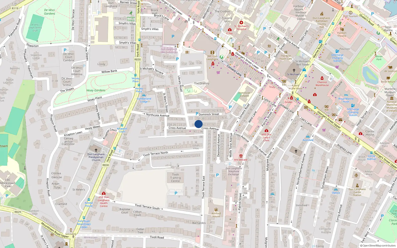 Overhead map showing the location of 17A Cross Avenue, Co Dublin