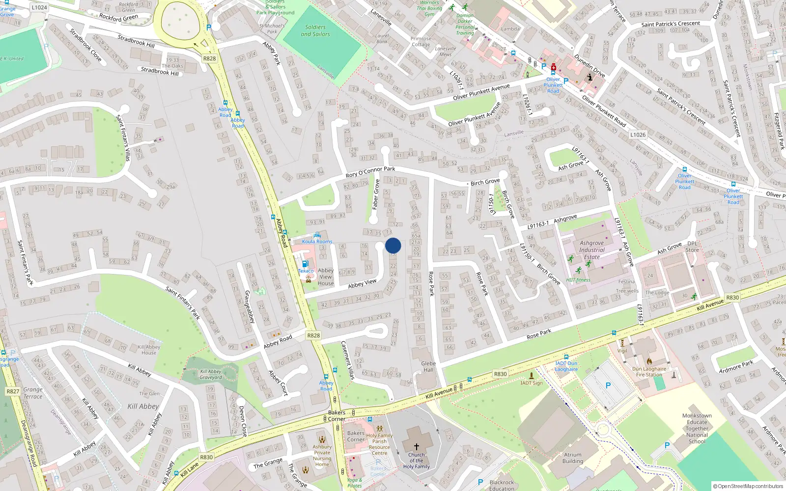 Overhead map showing the location of 17 Abbey View, Blackrock, Dublin