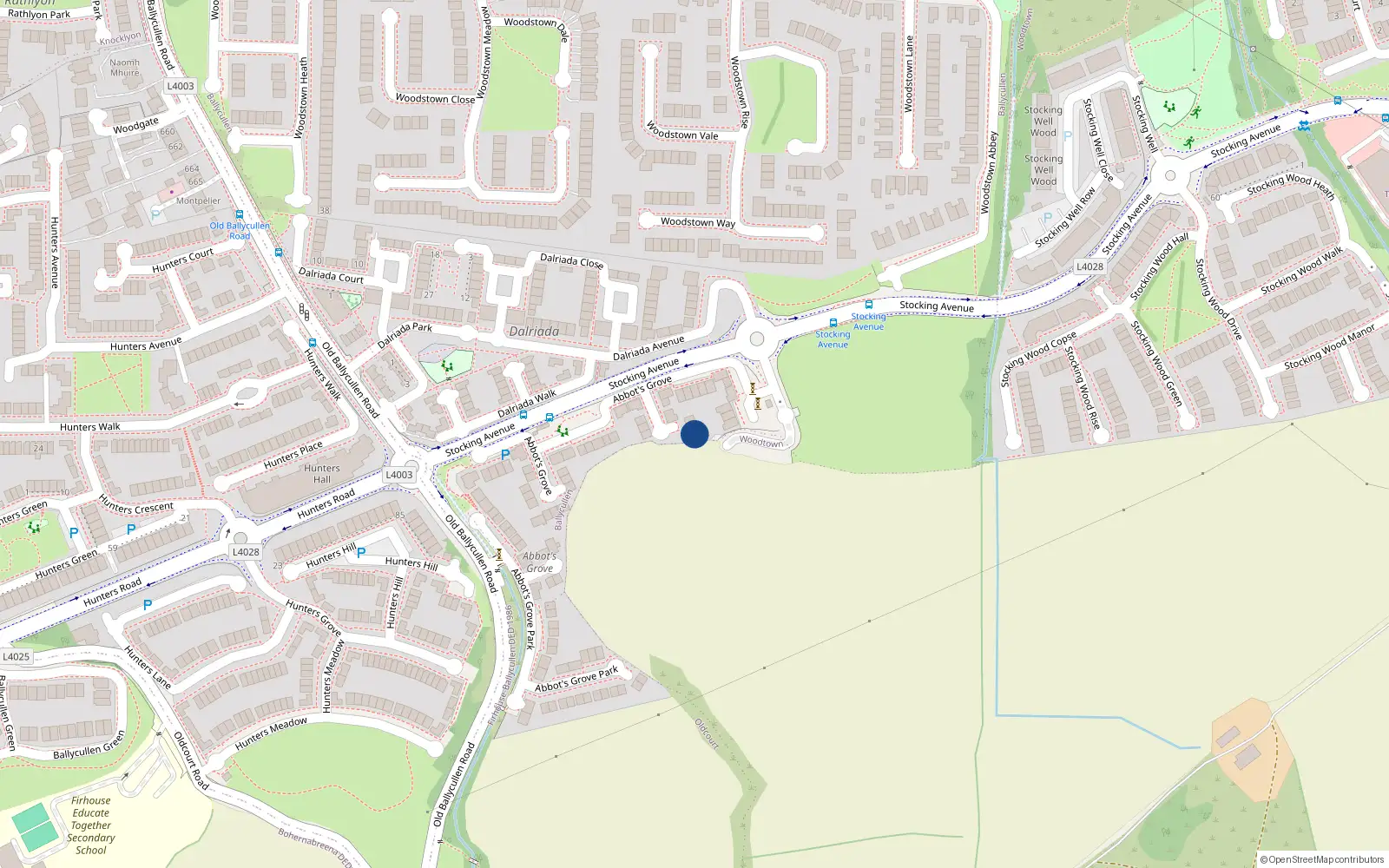 Overhead map showing the location of 17 Abbots Grove Avenue, Dublin 16
