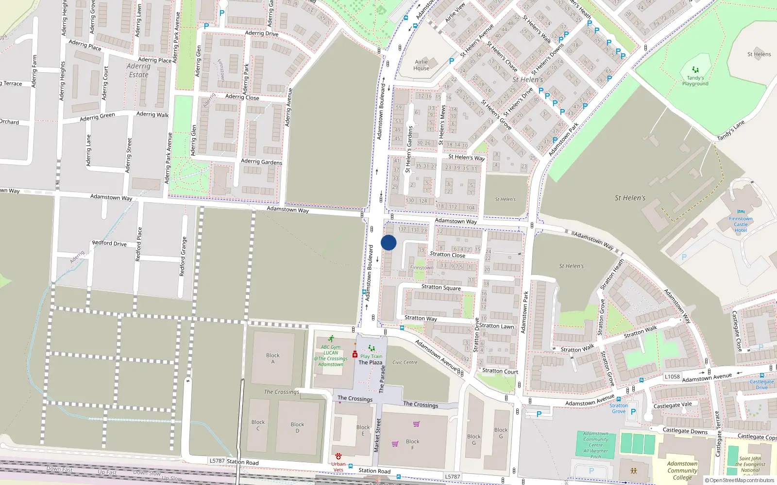 Overhead map showing the location of 17 Adamstown Boulevard, Lucan