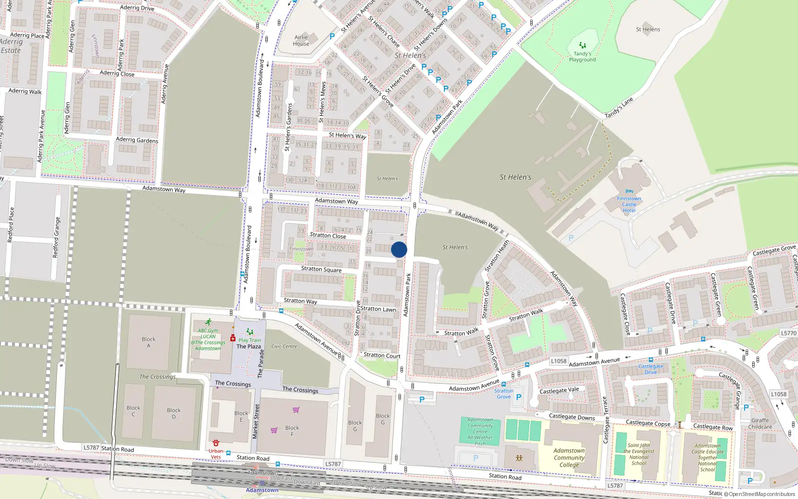 Overhead map showing the location of 17 Adamstown Park, Lucan
