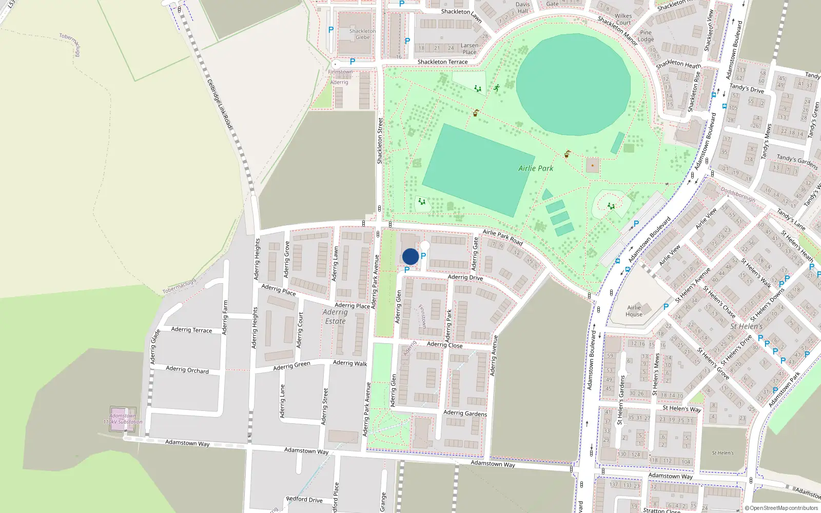 Overhead map showing the location of 17 Aderrig Drive, Lucan