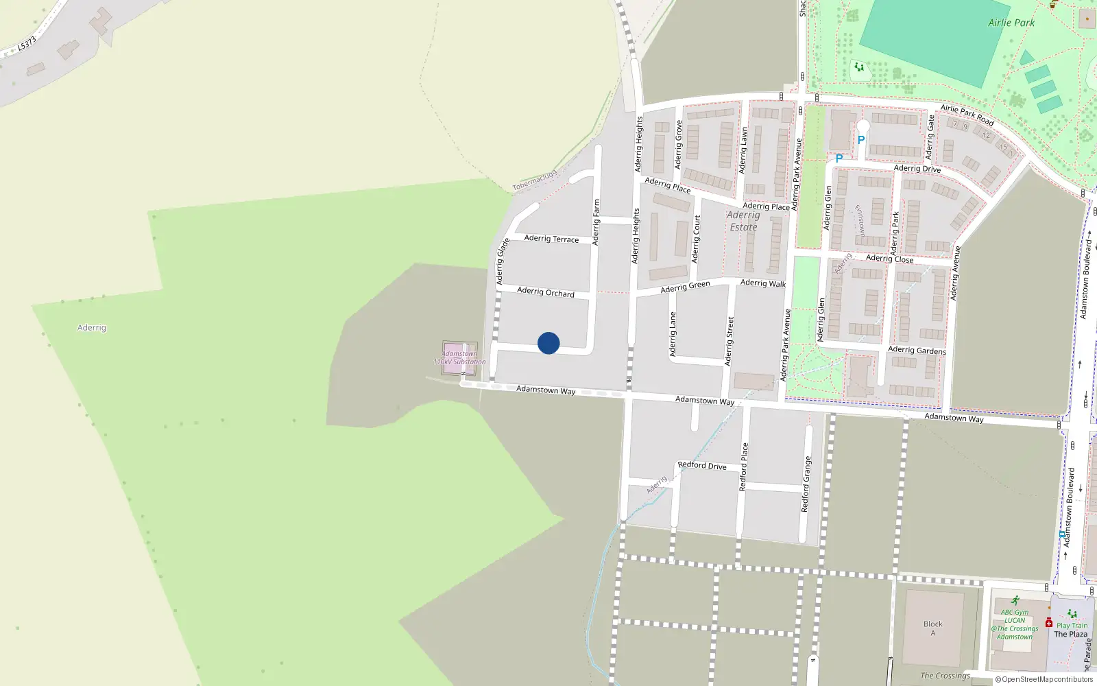 Overhead map showing the location of 17 Aderrig Lodge, Lucan