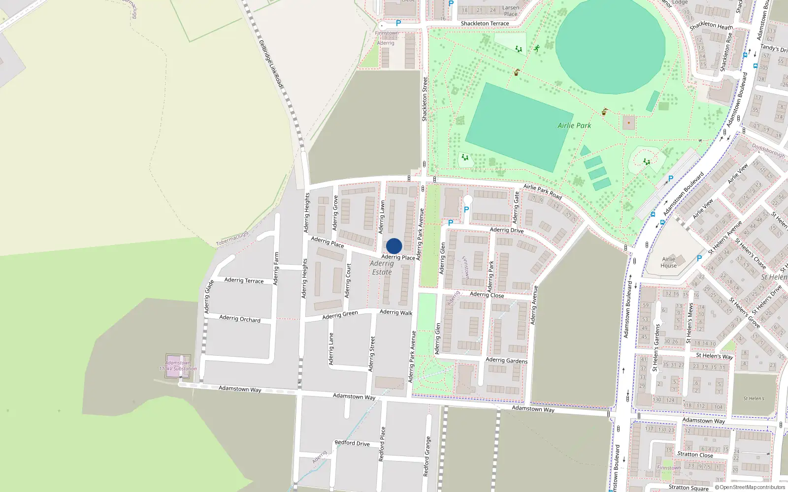 Overhead map showing the location of 17 Aderrig Place, Adamstown, Lucan