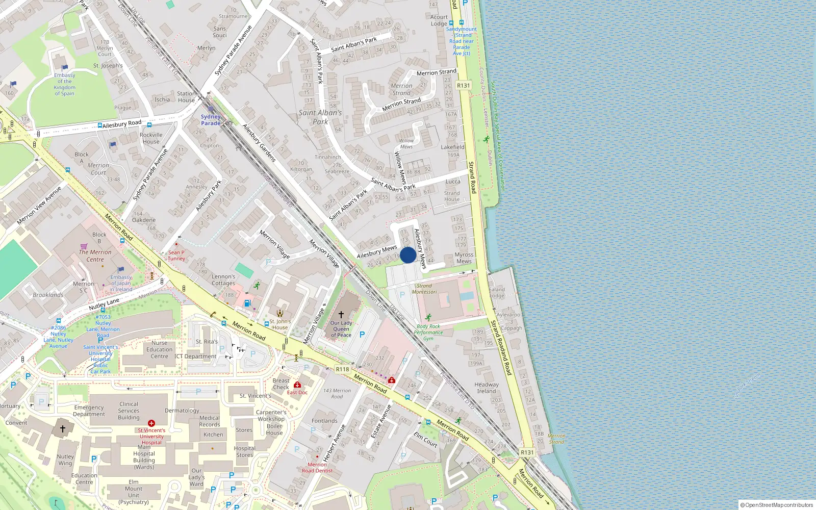 Overhead map showing the location of 17 Ailesbury Mews, Dublin 4