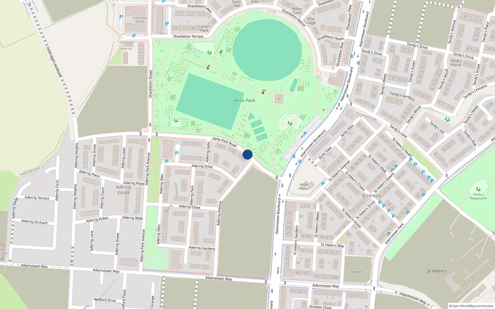 Overhead map showing the location of 17 Airlie Park Road, Finnstown