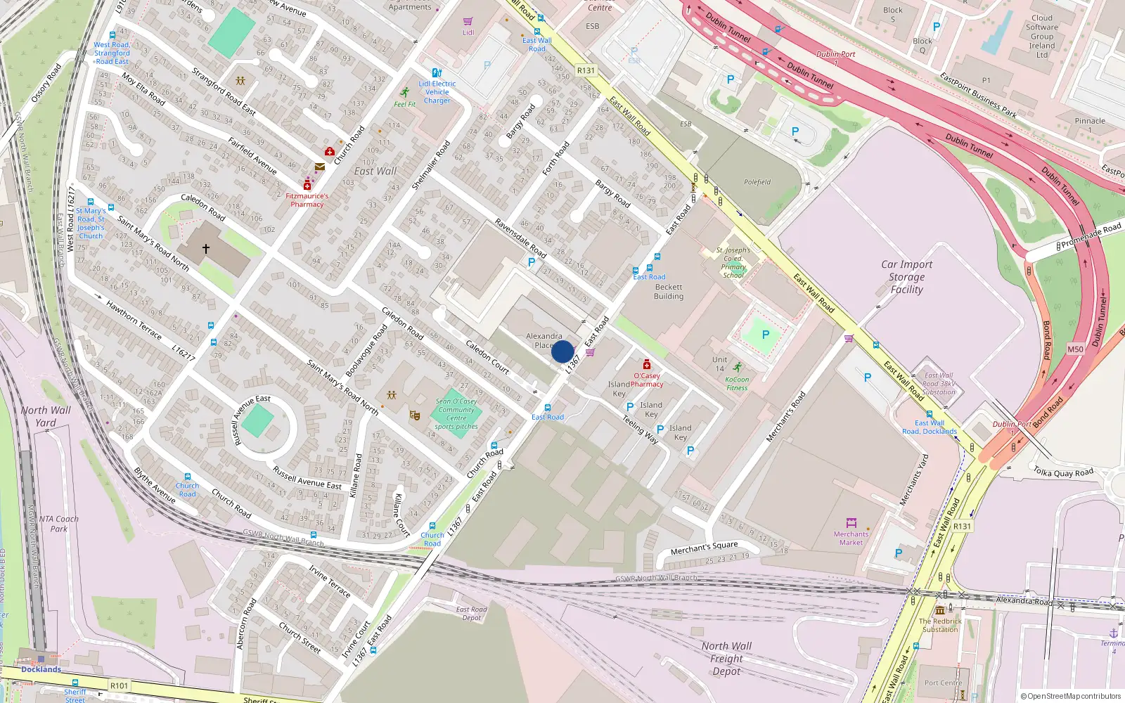 Overhead map showing the location of 17 Alexandra Place, East Road, Dublin 3