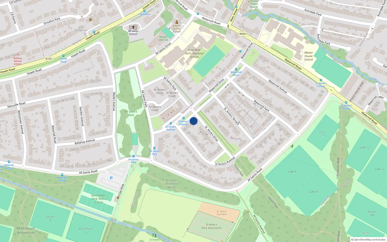 Overhead map showing the location of 17 All Saints Park, Dublin 5