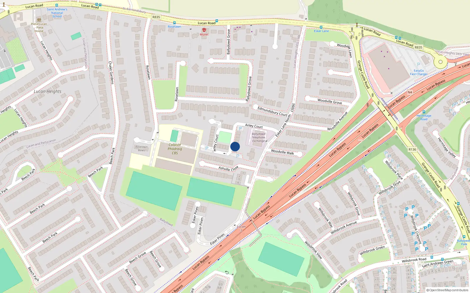 Overhead map showing the location of 17 Anley Court, Lucan, Dublin