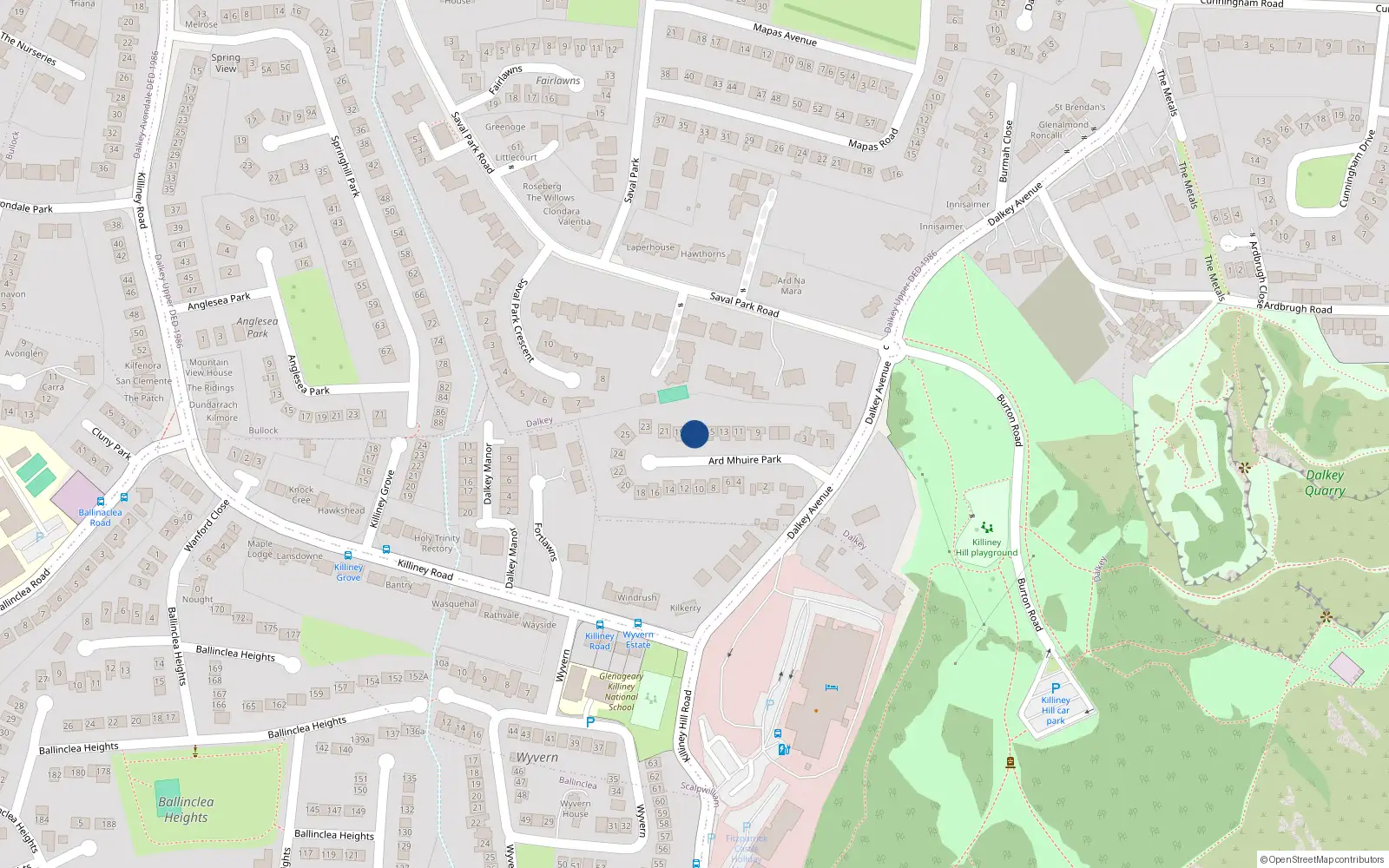 Overhead map showing the location of 17 Ard Mhuire Park, Dalkey, Co Dublin