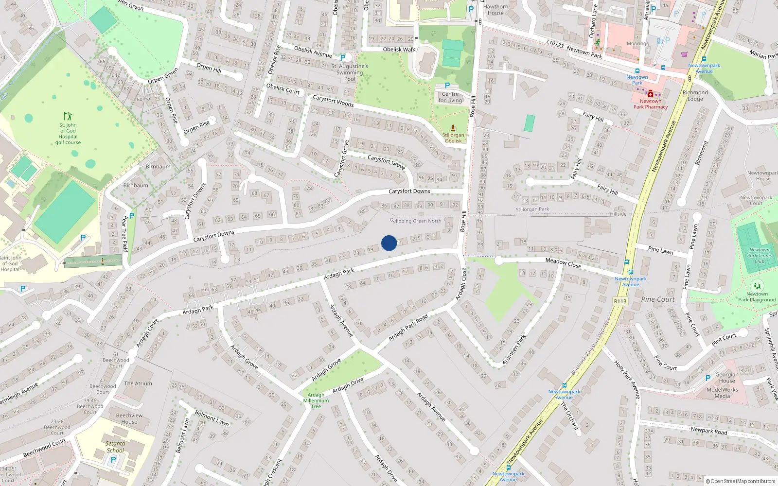 Overhead map showing the location of 17 Ardagh Park, Blackrock