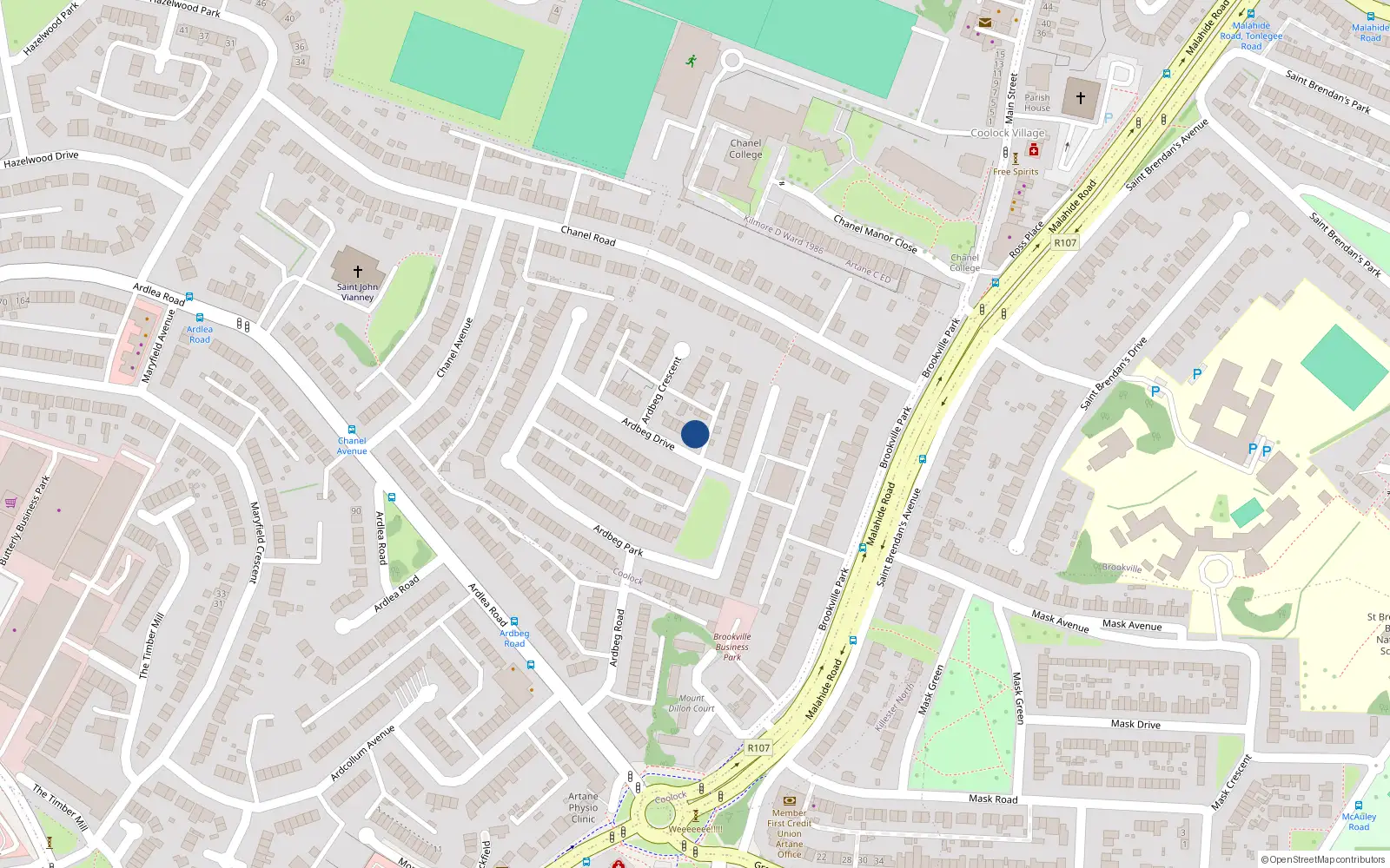Overhead map showing the location of 17 Ardbeg Drive, Dublin 5