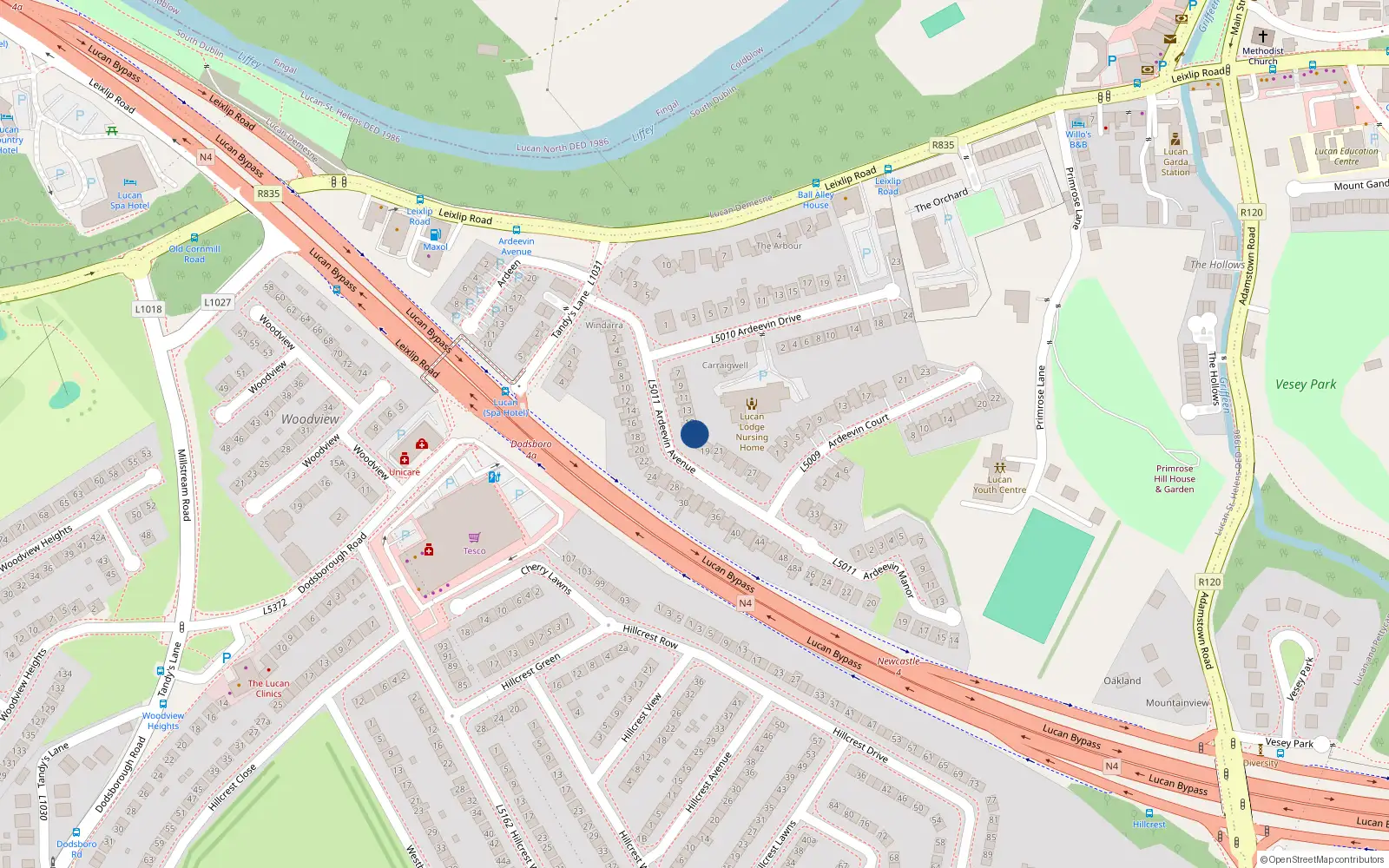 Overhead map showing the location of 17 Ardeevin Avenue, Lucan