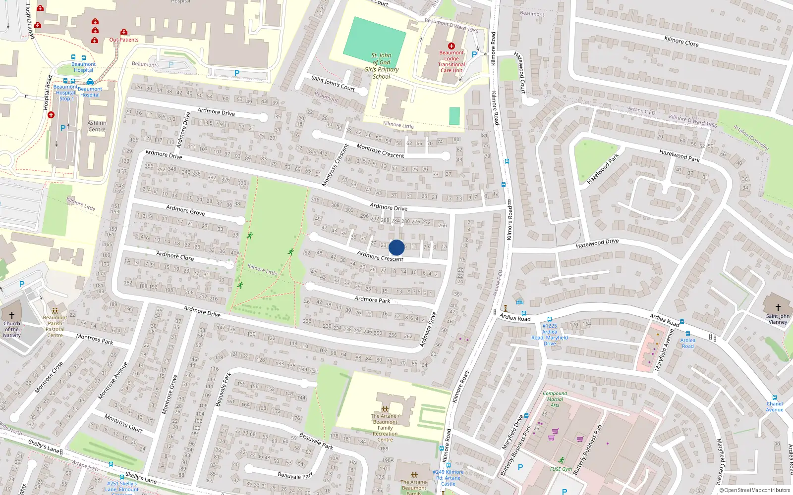 Overhead map showing the location of 17 Ardmore Crescent, Artane, Dublin 5