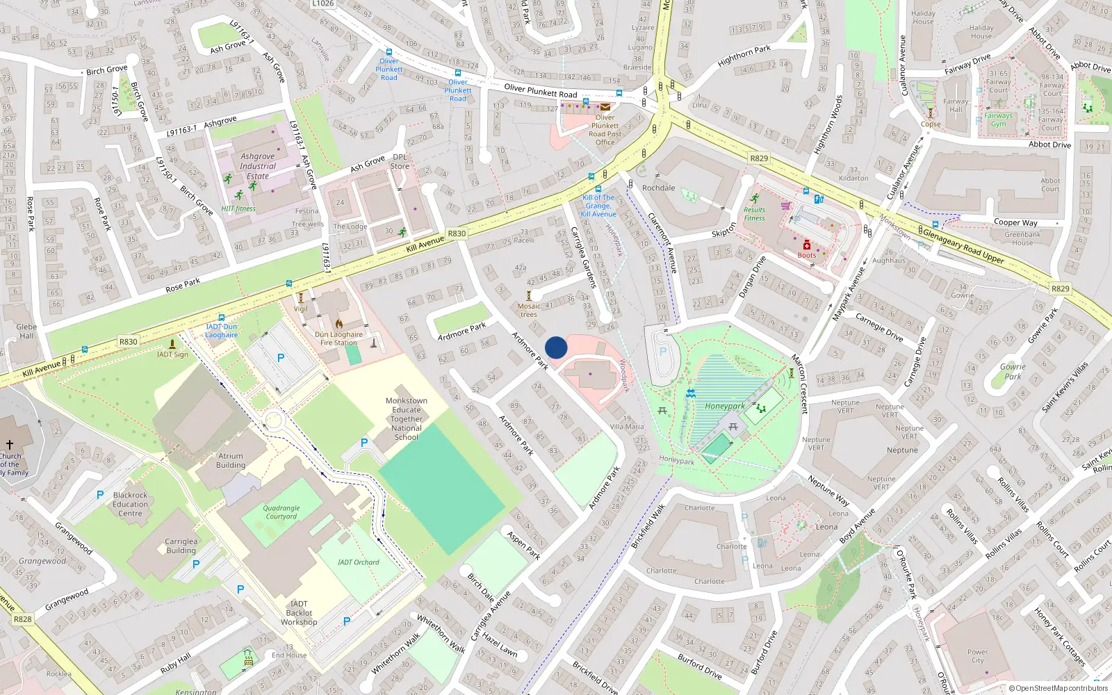 Overhead map showing the location of 17 Ardmore Park, Dun Laoghaire