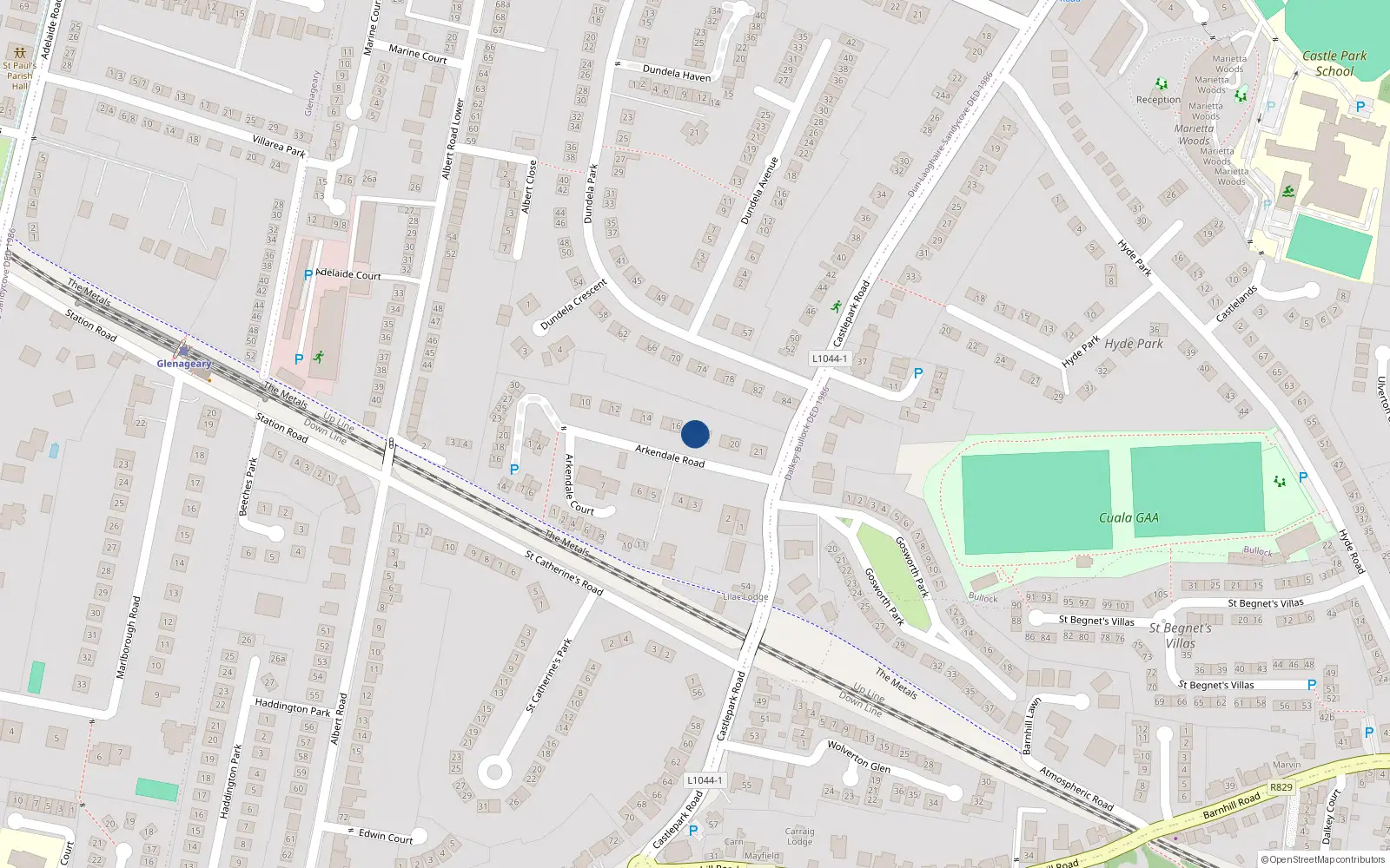 Overhead map showing the location of 17 Arkendale Road, Dublin