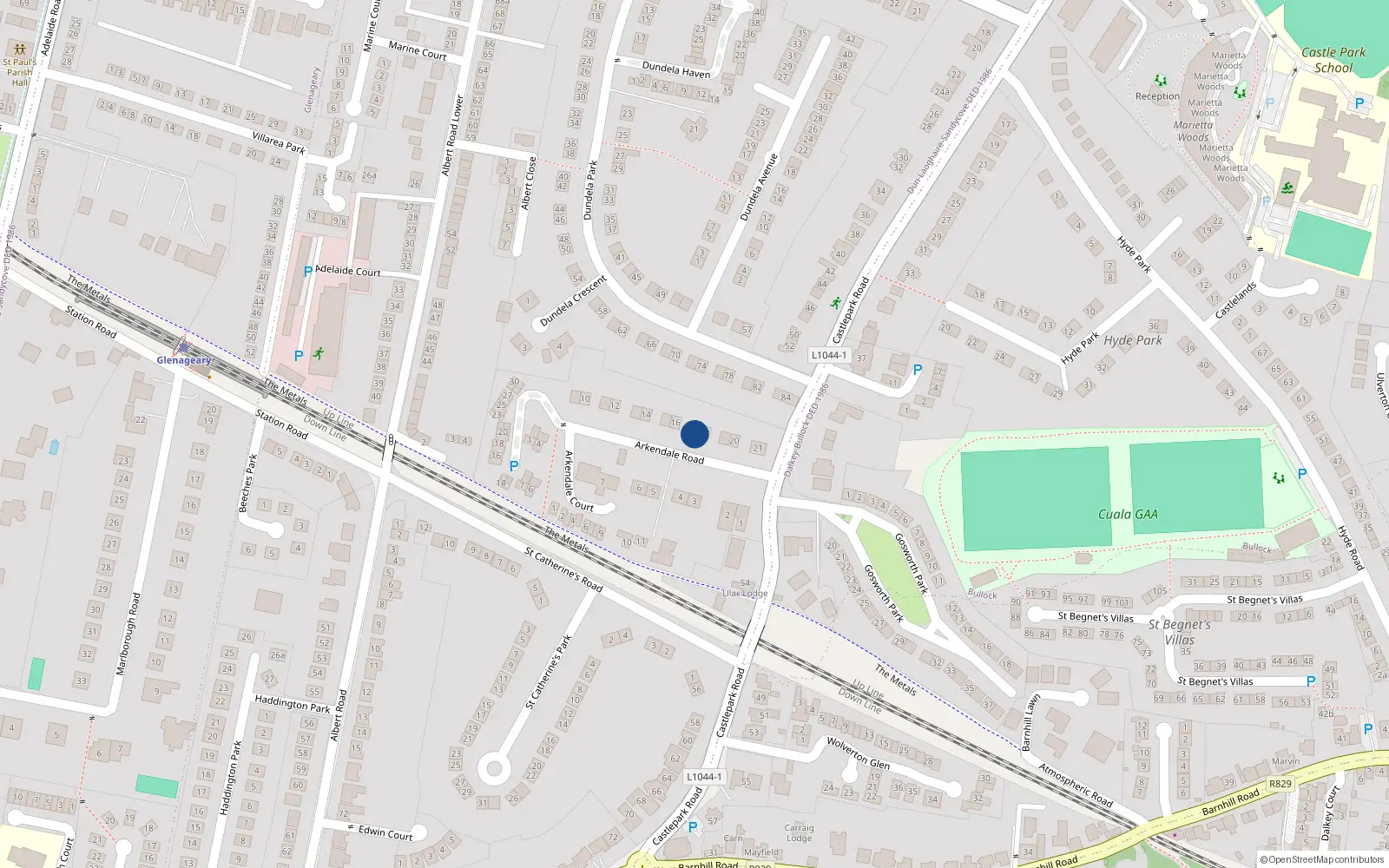 Overhead map showing the location of 17 Arkendale Road, Glenageary, Dublin