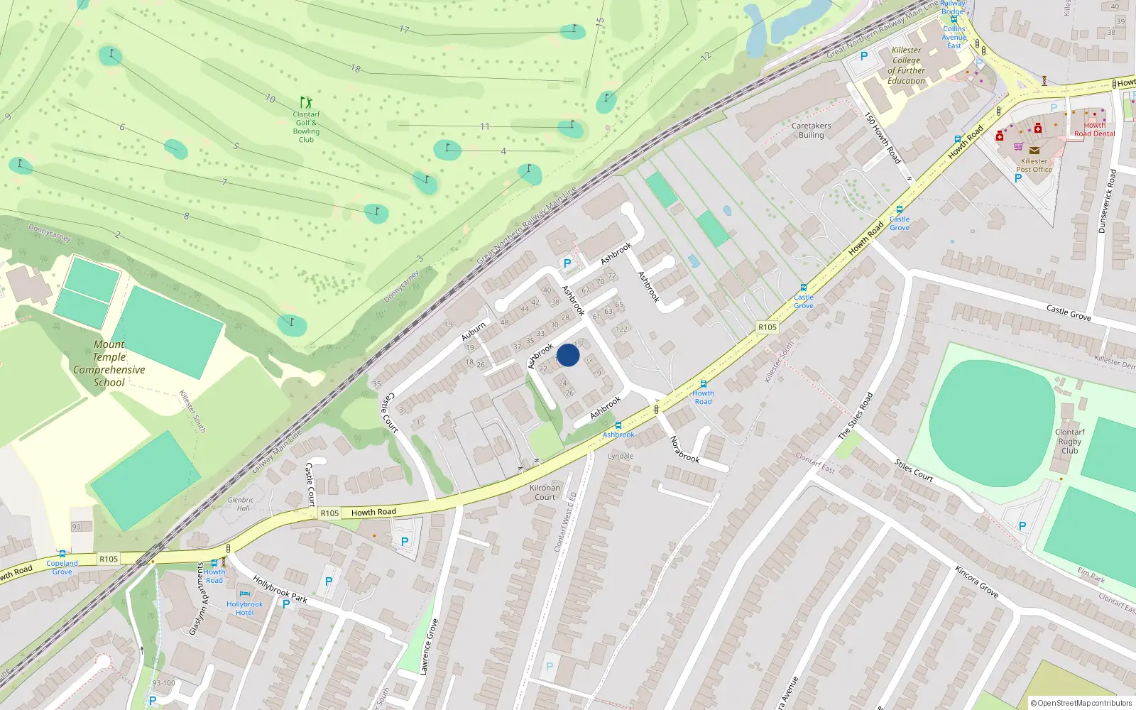 Overhead map showing the location of 17 Ashbrook, Howth Road, Clontarf