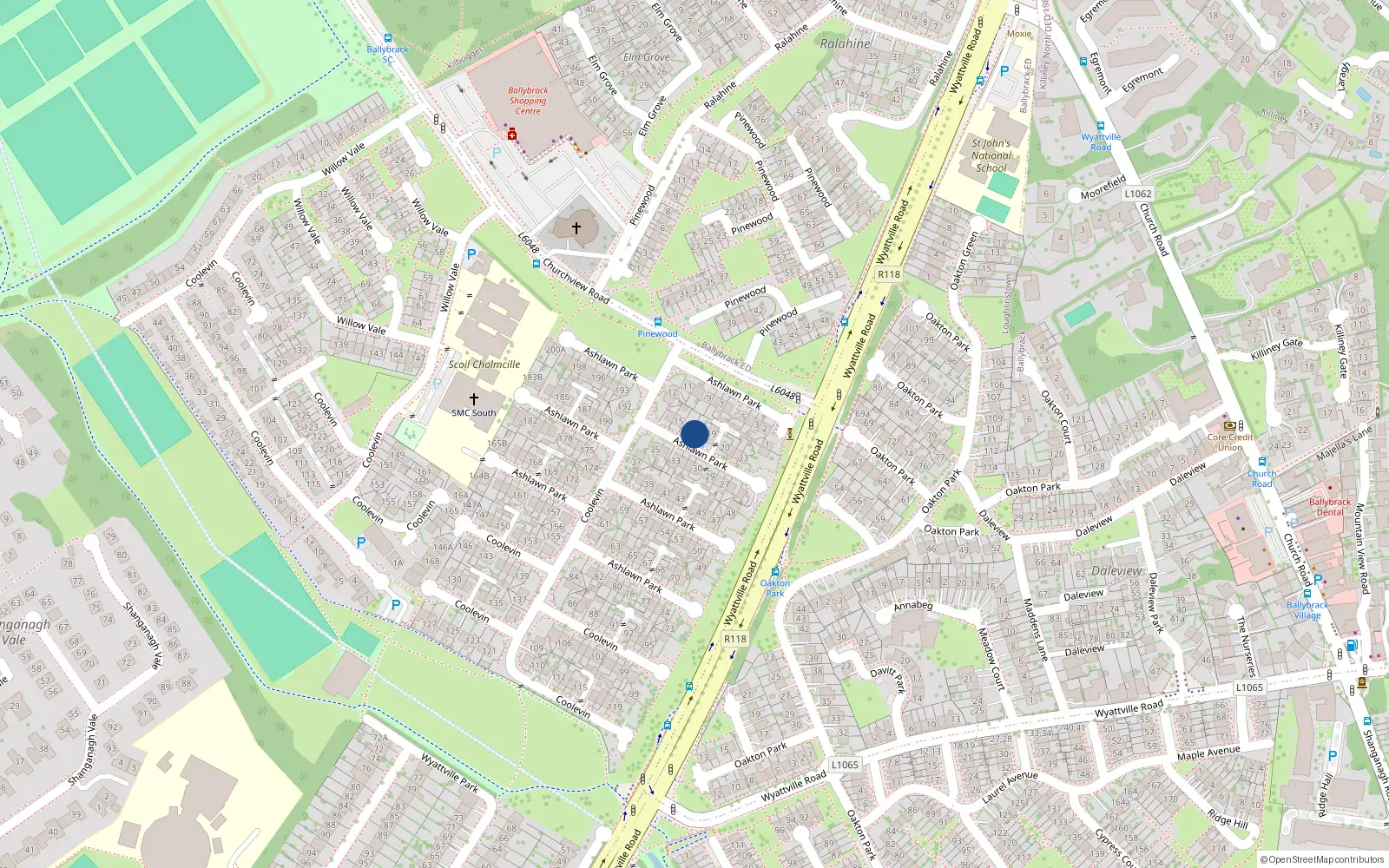 Overhead map showing the location of 17 Ashlawn Park, Ballybrack, Dublin