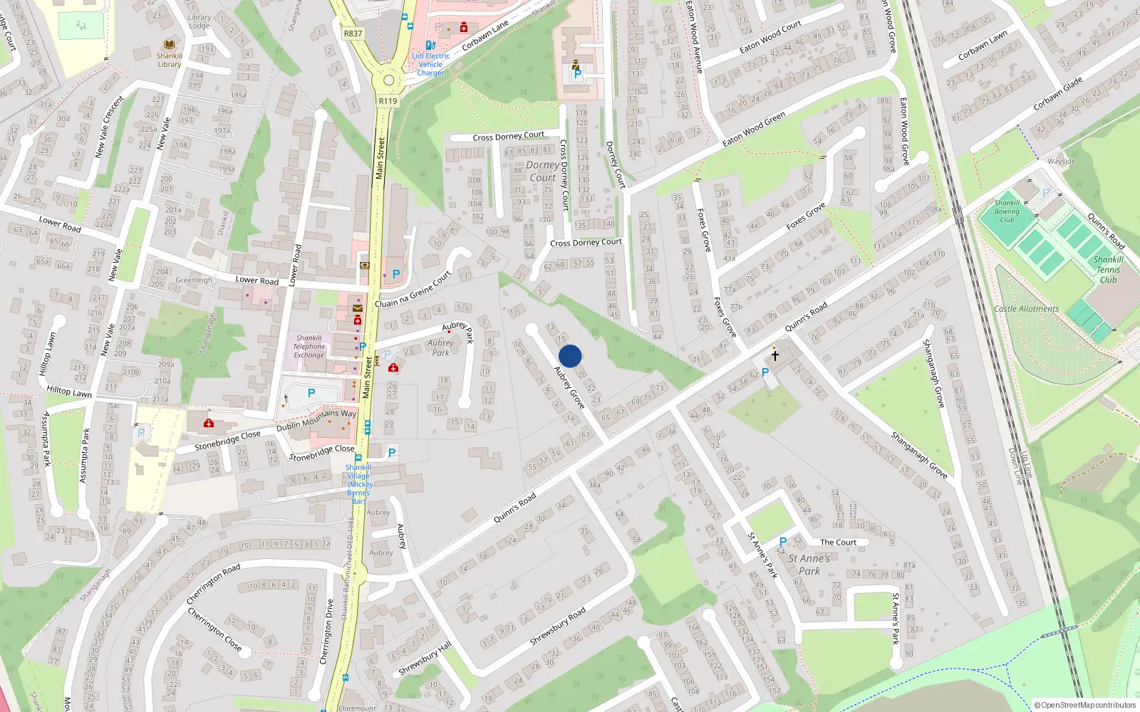 Overhead map showing the location of 17 Aubrey Grove, Shankill