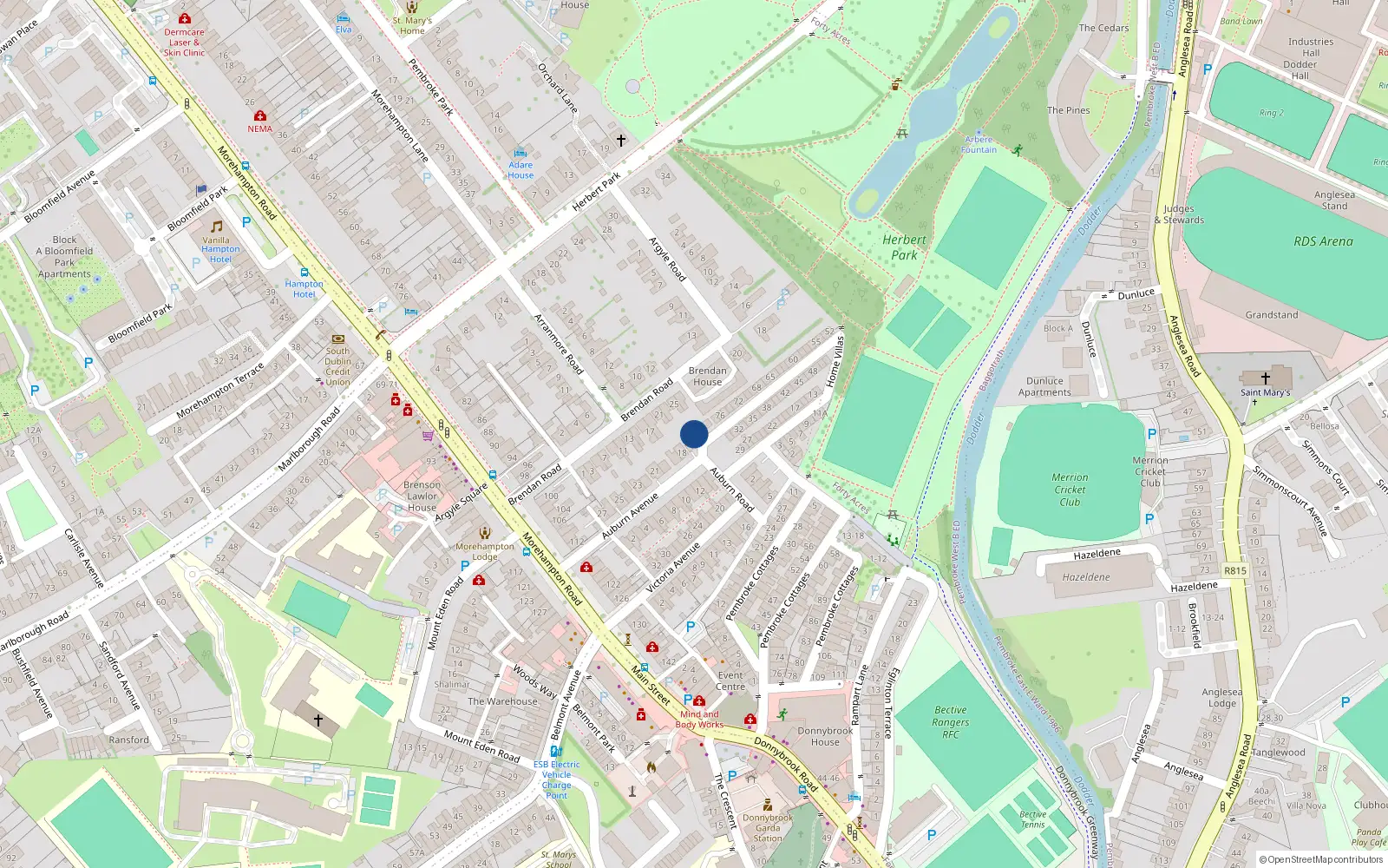 Overhead map showing the location of 17 Auburn Avenue, Dublin 4