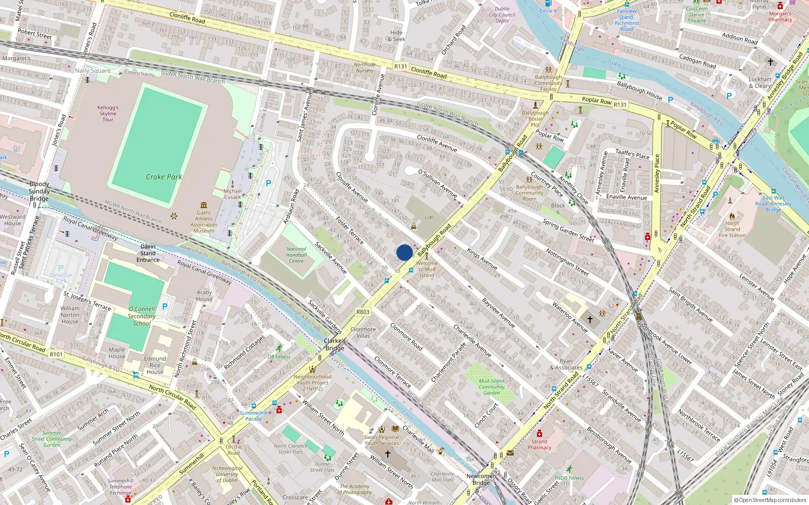 Overhead map showing the location of 17 Ballybough Road, Ballybough, Dublin 3