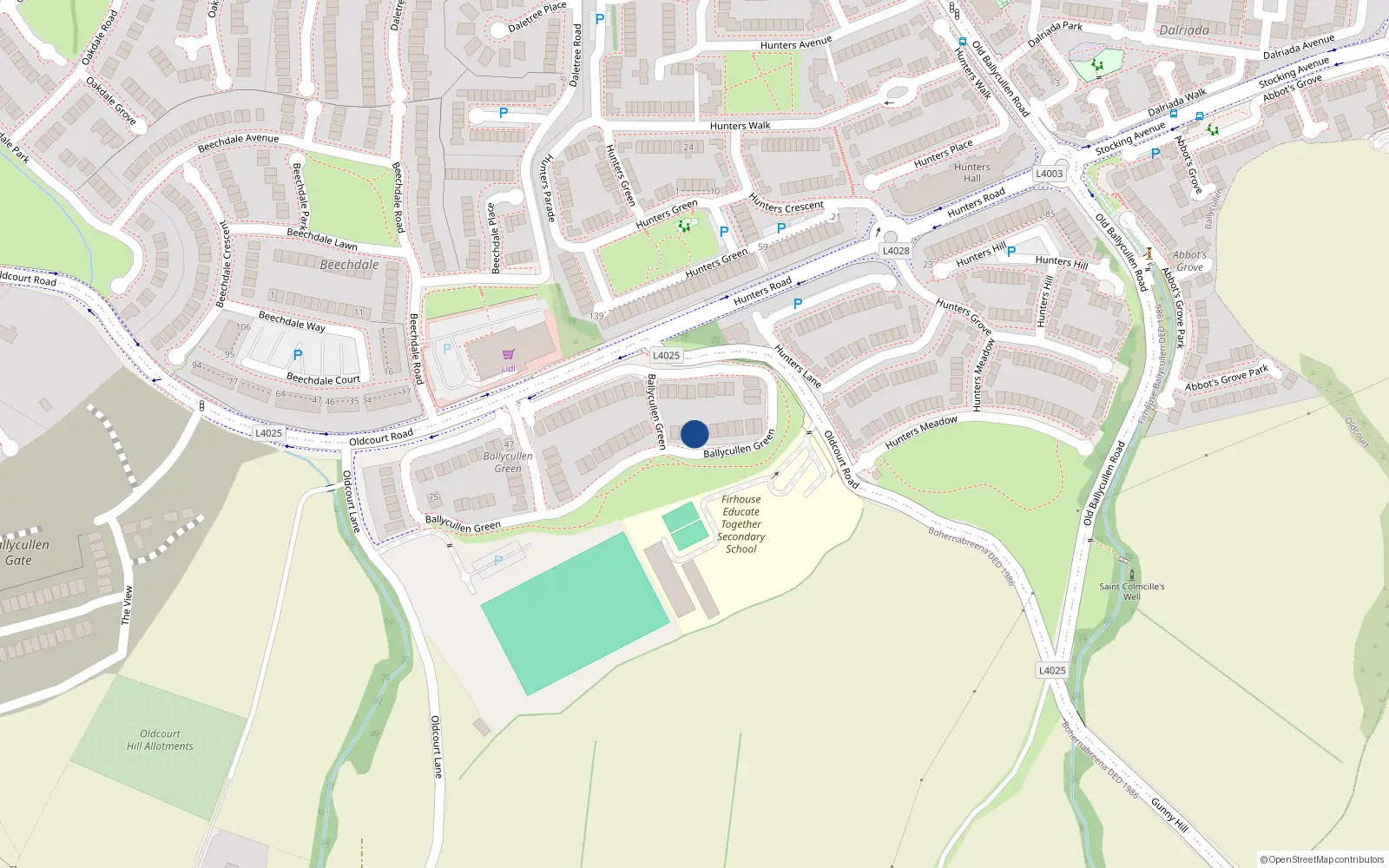Overhead map showing the location of 17 Ballycullen Green, Dublin 24