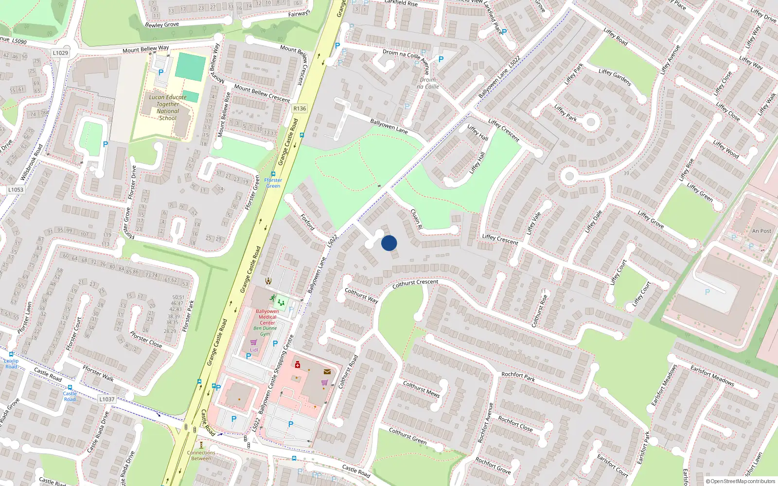 Overhead map showing the location of 17 Ballyowen Square, Ballyowen Lane, Lucan