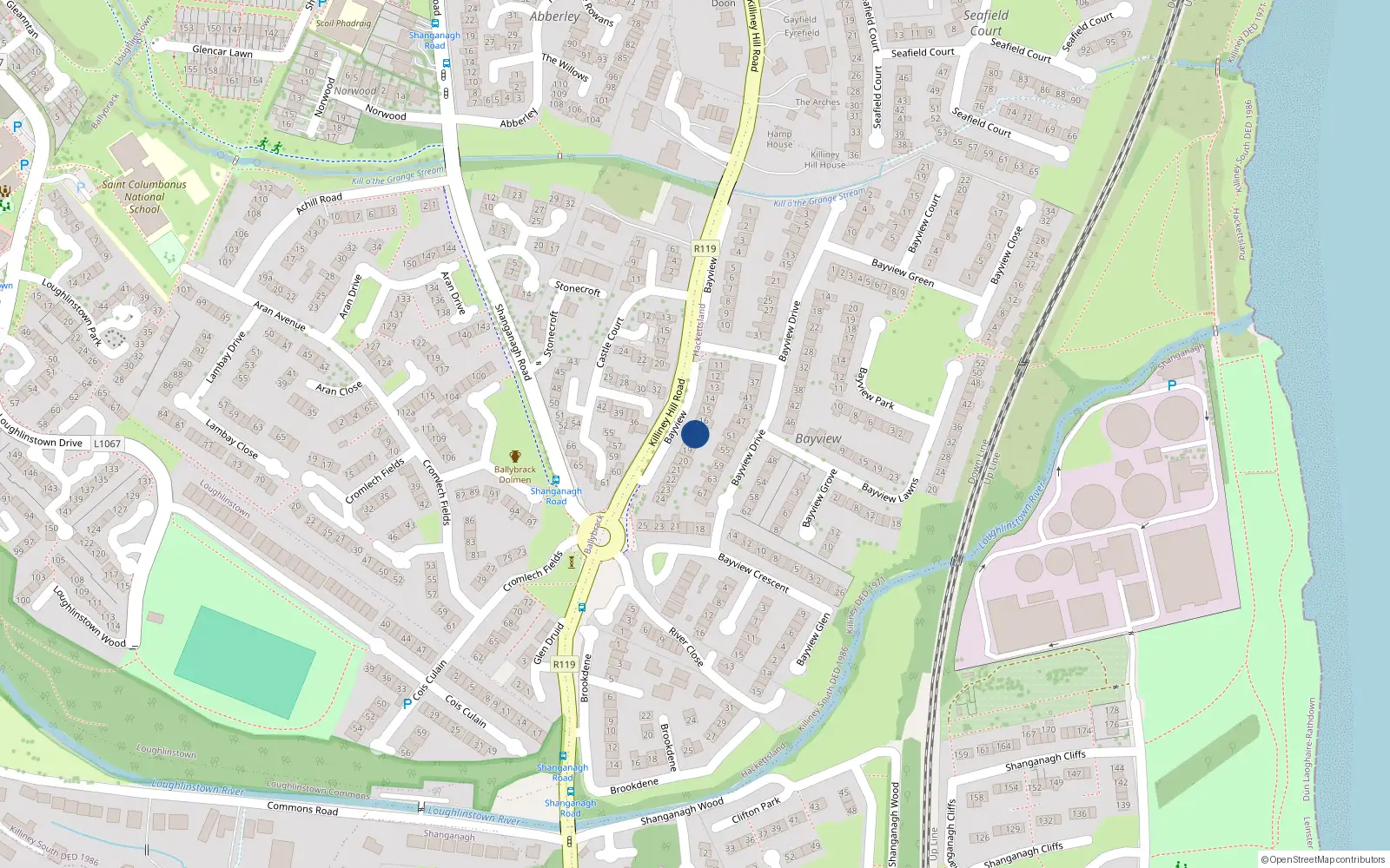 Overhead map showing the location of 17 Bayview, Killiney Hill Road, Killiney