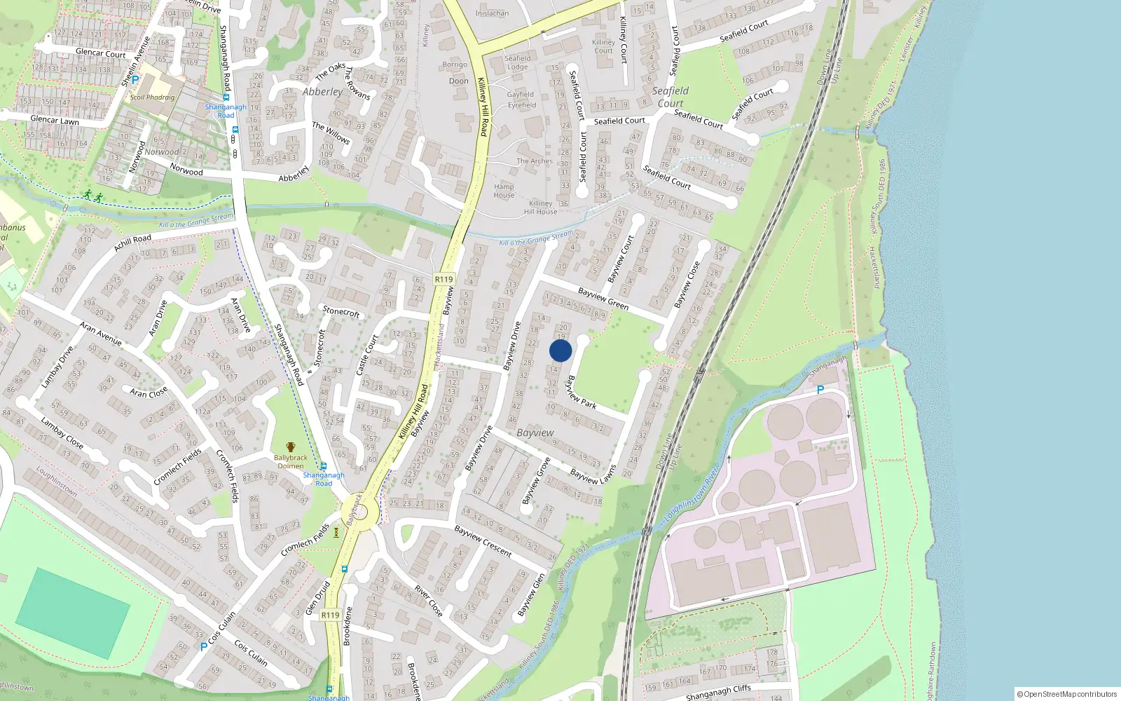 Overhead map showing the location of 17 Bayview Park, Killiney