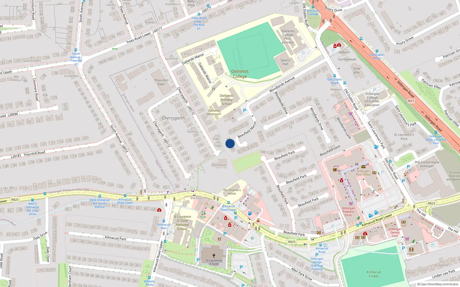 Overhead map showing the location of 17 Beaufield Manor, Stillorgan