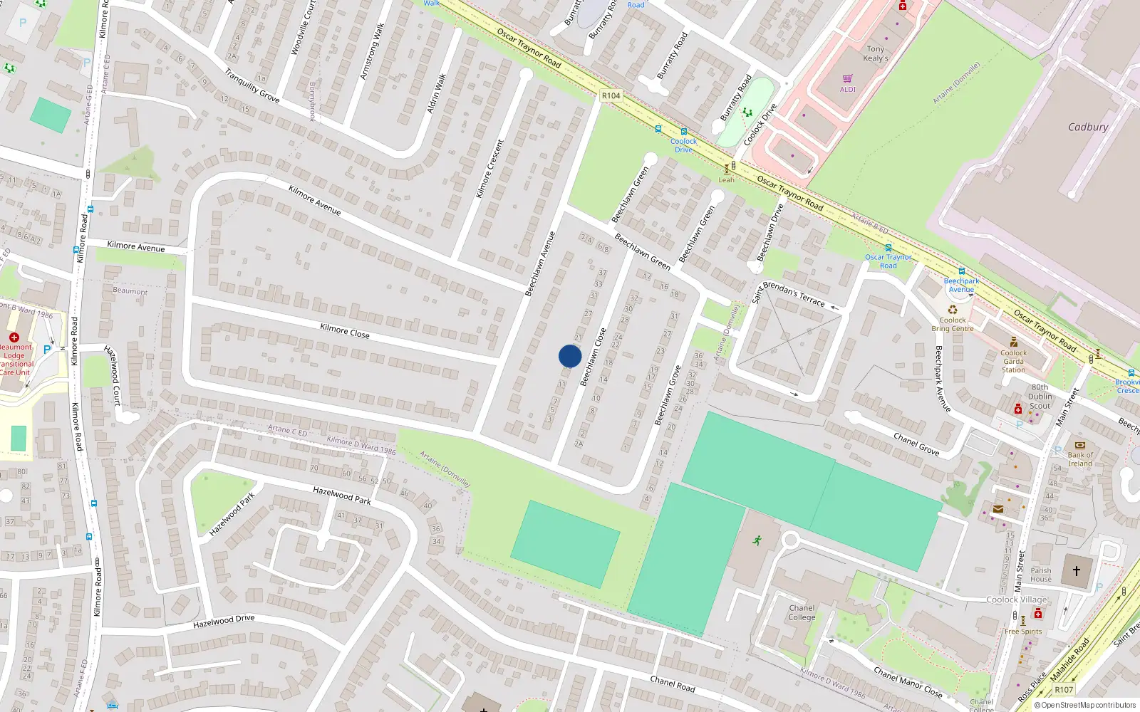 Overhead map showing the location of 17 Beechlawn Close, Coolock, Dublin 5