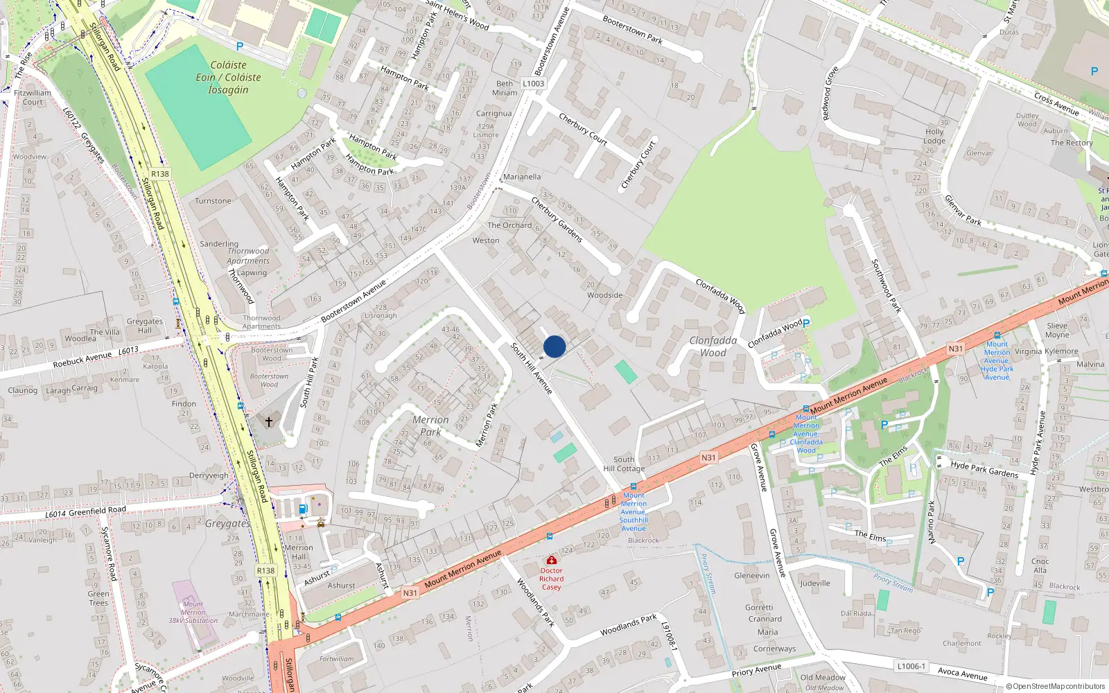 Overhead map showing the location of 17 Beechlawn, South Hill Avenue, Blackrock
