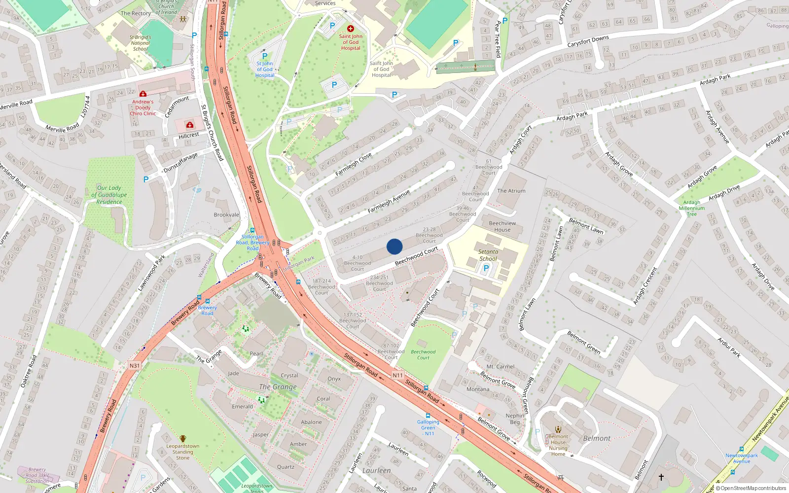 Overhead map showing the location of 17 Beechwood Court, Stillorgan, Dublin