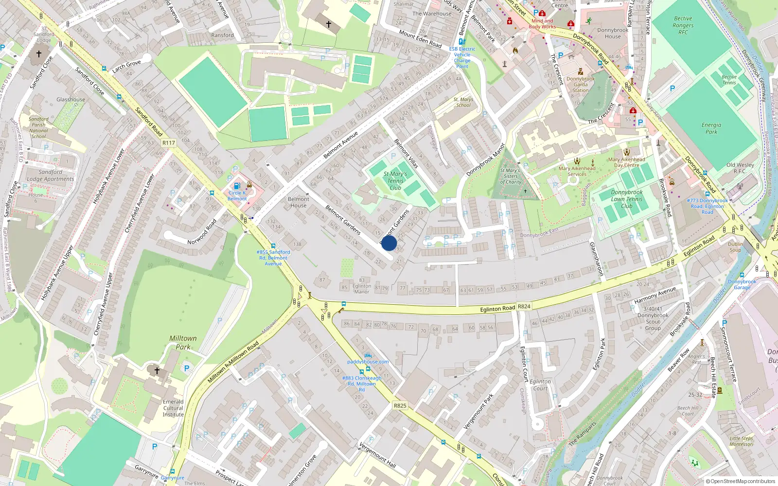 Overhead map showing the location of 17 Belmont Gardens, Donnybrook