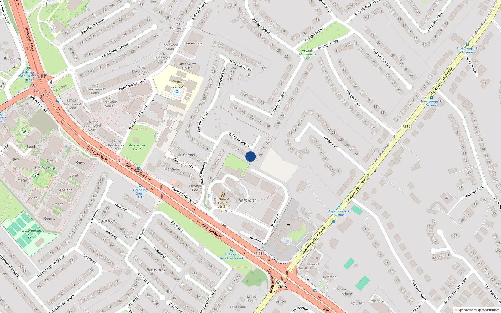 Overhead map showing the location of 17 Belmont Green, Blackrock