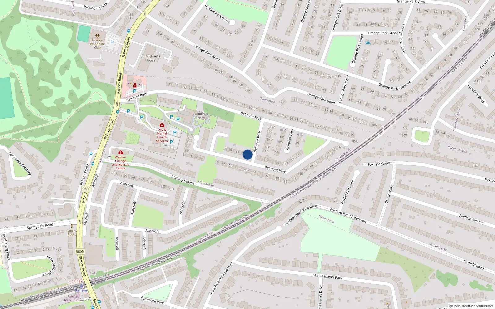 Overhead map showing the location of 17 Belmont Park, Dublin 5