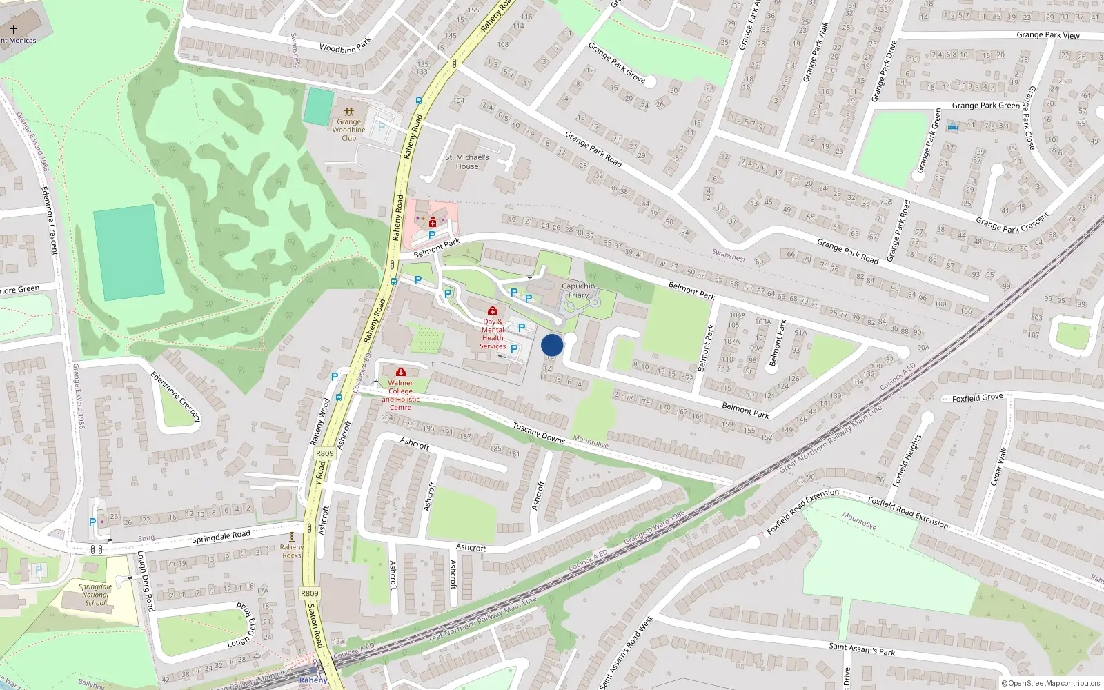 Overhead map showing the location of 17 Belmont Square, Raheny, Dublin 5