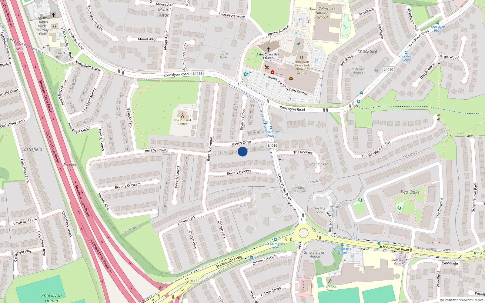 Overhead map showing the location of 17 Beverly Drive, Knocklyon